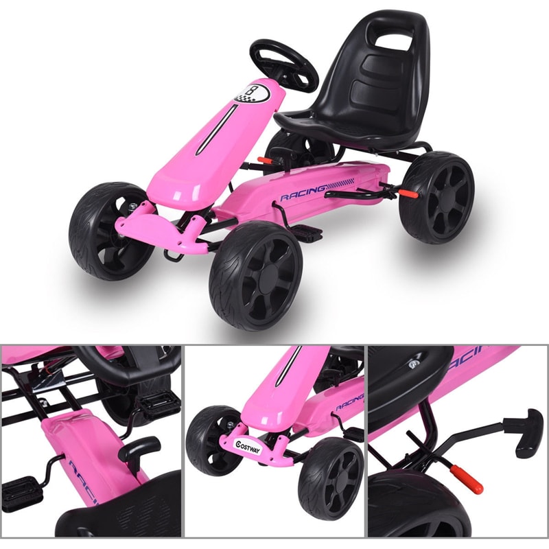 Kids Pedal Go Kart 4-Wheel Pedal-Powered Ride On Car with 2-Position Adjustable Seat