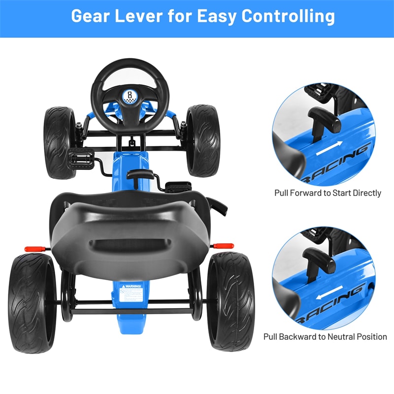 Kids Pedal Go Kart 4-Wheel Pedal-Powered Ride On Car with 2-Position Adjustable Seat