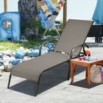 Outdoor Sling Chaise Lounge Chair Reclining Patio Chair Sunbathing Chair with Adjustable Backrest