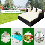 Outdoor Rattan Daybed Wicker Patio Double Chaise Lounge Sun Lounger with Seat Cushions & Pillows