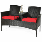 Patented Modern Wicker Patio Conversation Set Outdoor Rattan Loveseat with Built-in Coffee Table & Cushions