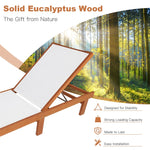 Outdoor Chaise Lounge Eucalyptus Wood Reclining Pool Lounge Chair with 5-Position Adjustable Backrest & Quick-Drying Fabric