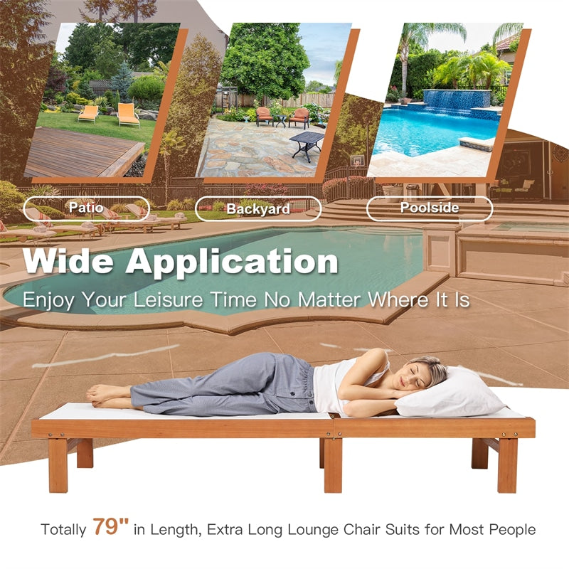 Outdoor Chaise Lounge Eucalyptus Wood Reclining Pool Lounge Chair with 5-Position Adjustable Backrest & Quick-Drying Fabric