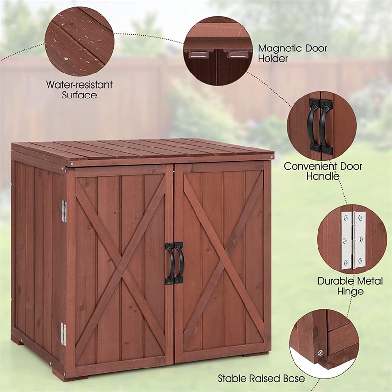 Costway Outdoor Storage Shed Lockable Wooden Garden Tool Storage Cabinet W/  Shelves