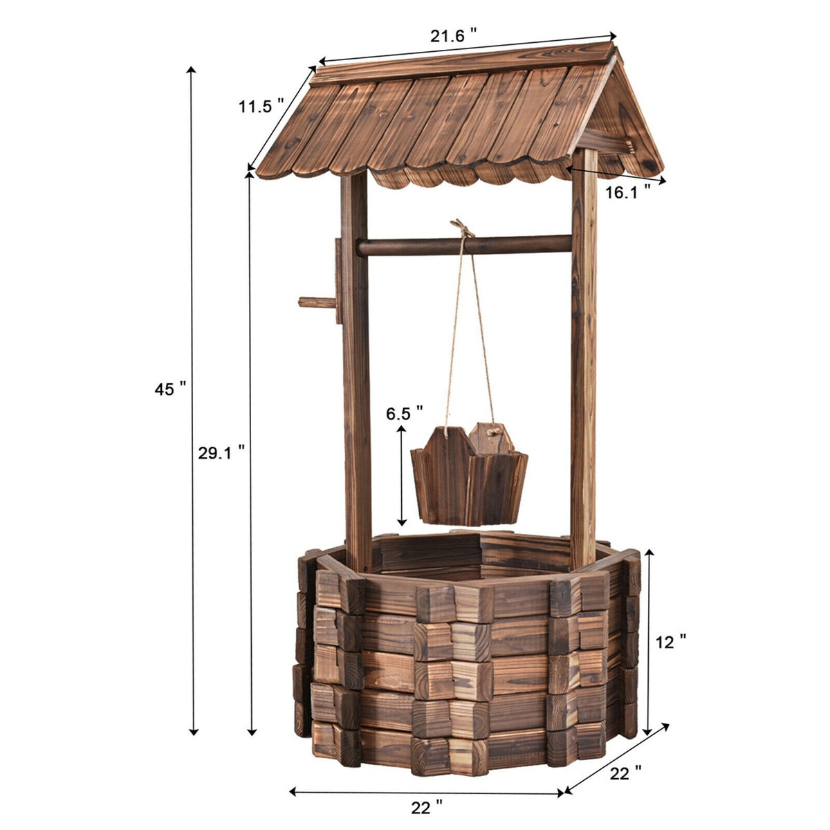 Rustic Outdoor Wooden Wishing Well Planter with Hanging Bucket - Bestoutdor