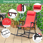 Zero Gravity Rocking Chair, Folding Camping Rocker with Headrest, Cozy Armrests & Footrest, Portable High Back Lawn Chair for Garden Patio