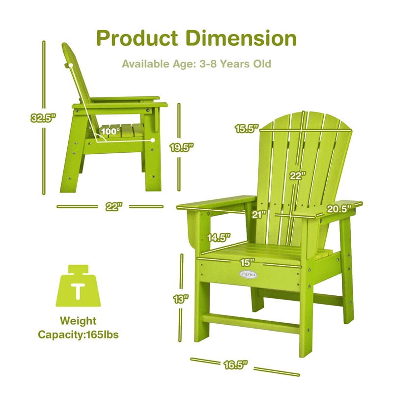 Patio Kids Adirondack Chair Outdoor Chair with Ergonomic Backrest