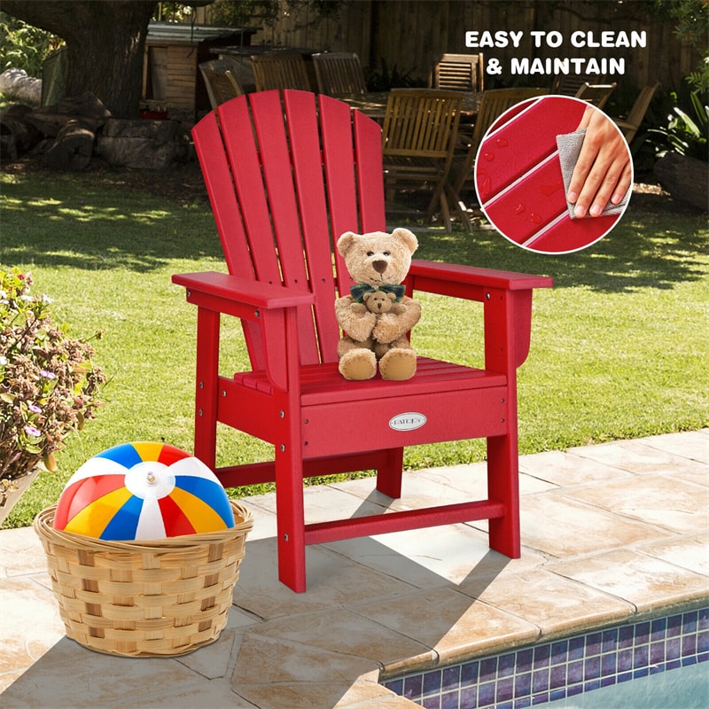 Kids Adirondack Chair, Weather-Resistant HDPE Patio Chair with Ergonomic Backrest, Children Outdoor Chair for Deck Porch Backyard Poolside