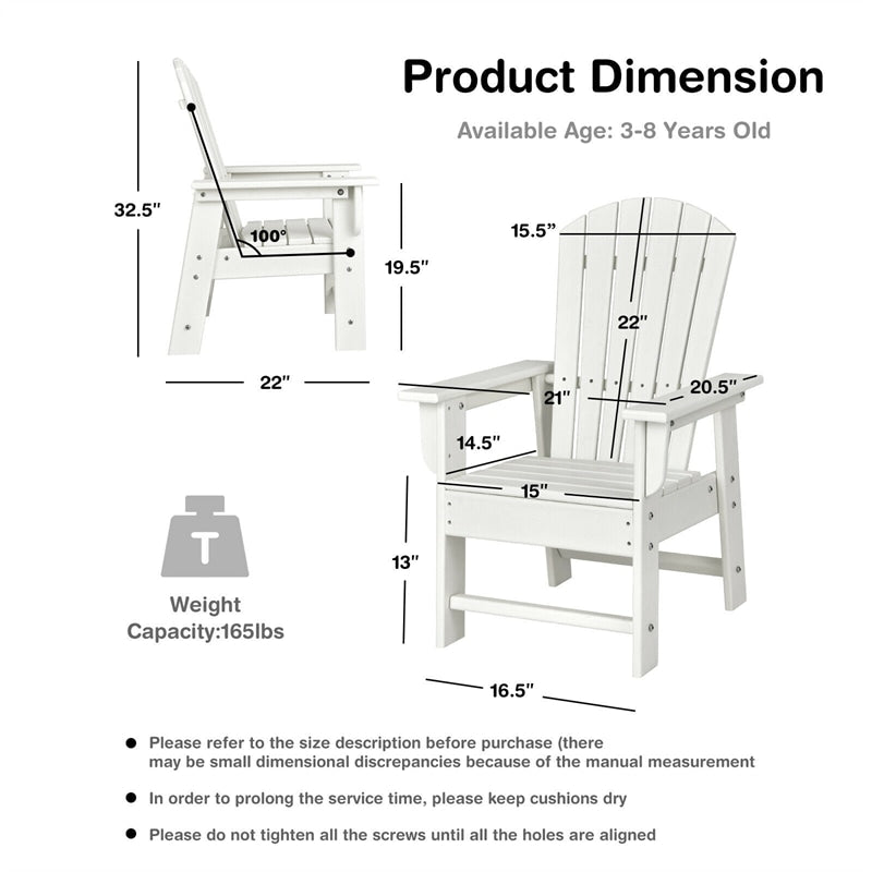 Patio Kids Adirondack Chair Outdoor Chair with Ergonomic Backrest