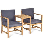 3 in 1 Patio Acacia Wood Loveseat Outdoor Chairs with Coffee Table & Cushions