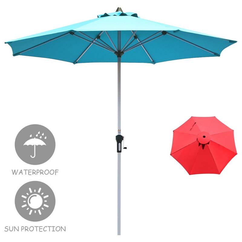 9' Patio Umbrella 8 Sturdy Ribs Market Umbrella Outdoor Table Umbrella with Crank System & 1.5" Aluminum Pole for Garden Lawn Deck