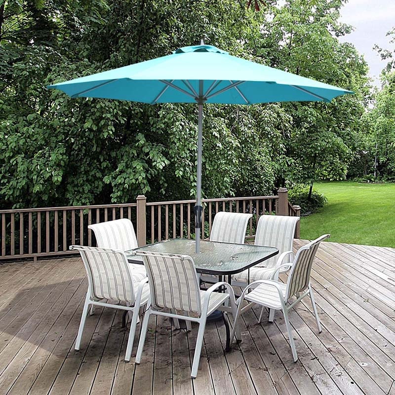 9' Patio Umbrella 8 Sturdy Ribs Market Umbrella Outdoor Table Umbrella with Crank System & 1.5" Aluminum Pole for Garden Lawn Deck