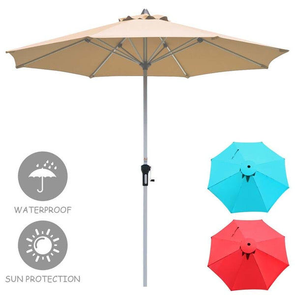 9' Patio Umbrella 8 Sturdy Ribs Market Umbrella Outdoor Table Umbrella with Crank System & 1.5" Aluminum Pole for Garden Lawn Deck