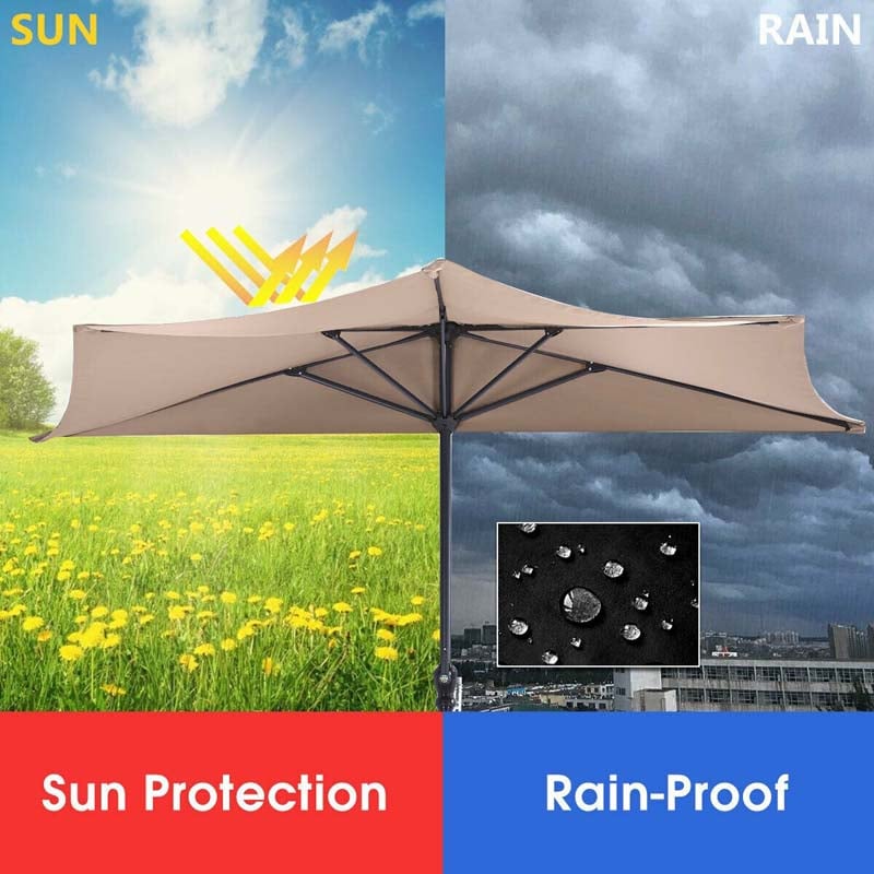 9 FT Half Round Patio Umbrella Outdoor Market Umbrella Sunshade Umbrella for Bistro Wall Balcony Door Window