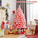 4.5FT Pink Snow Flocked Christmas Tree, Unlit Hinged Artificial Tree with 348 PVC Branch Tips & Metal Stand for Indoor Holiday Decor