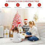 4.5FT Pink Snow Flocked Christmas Tree, Unlit Hinged Artificial Tree with 348 PVC Branch Tips & Metal Stand for Indoor Holiday Decor