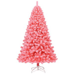 7.5FT Pink Snow Flocked Christmas Tree Hinged Artificial Xmas Tree with 1364 PVC Branch Tips & Folding Metal Stand for Indoor Holiday Decor