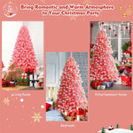 7.5FT Pink Snow Flocked Christmas Tree Hinged Artificial Xmas Tree with 1364 PVC Branch Tips & Folding Metal Stand for Indoor Holiday Decor