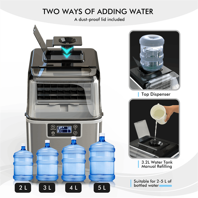 Countertop Ice Maker 40LBS/24H Small Portable Ice Maker Machine with Top Inlet Hole & Ice Scoop Basket