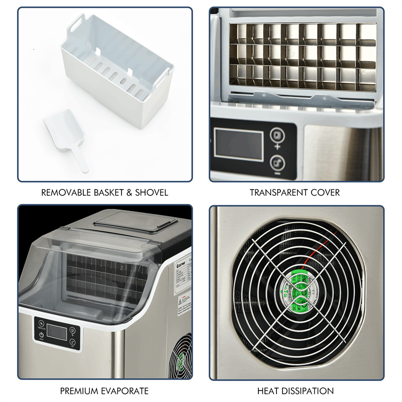 Countertop Ice Maker, 40LBS/24H Small Portable Ice Maker Machine with Top Inlet Hole & Ice Scoop Basket