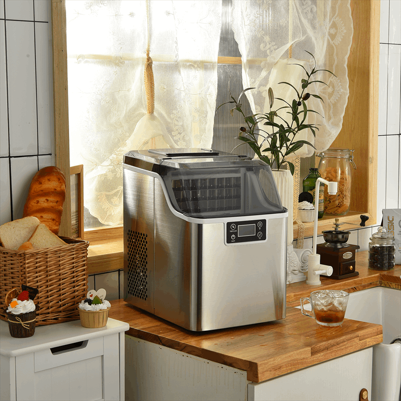 Countertop Ice Maker 40LBS/24H Small Portable Ice Maker Machine with Top Inlet Hole & Ice Scoop Basket