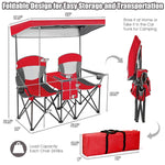 Folding Double Camping Chairs Portable Beach Chairs Lawn Chairs with Canopy Shade, Cup Holder & Carry Bag