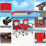 Folding Double Camping Chairs Portable Beach Chairs Lawn Chairs with Canopy Shade, Cup Holder & Carry Bag