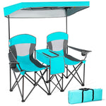 Folding Double Camping Chairs Portable Beach Chairs Lawn Chairs with Canopy Shade, Cup Holder & Carry Bag