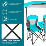 Folding Double Camping Chairs Portable Beach Chairs Lawn Chairs with Canopy Shade, Cup Holder & Carry Bag