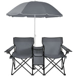 Portable Double Folding Picnic Chair with Umbrella & Mini Table