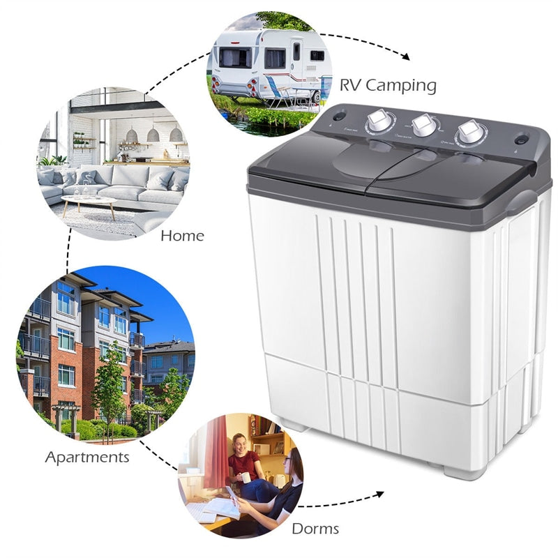 Portable Washing Machine Twin Tub Washer Spin Dryer Combo with Drain Hose, Semi-Automatic 20Lbs Capacity Compact Washer for Apartments Dorms RVs