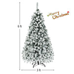 6FT Pre-Lit Snow Flocked Artificial Christmas Tree Premium Hinged Full Tree with 600 PVC Branch Tips & 250 LED Lights