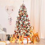 6FT Pre-Lit Snow Flocked Artificial Christmas Tree Premium Hinged Full Tree with 600 PVC Branch Tips & 250 LED Lights