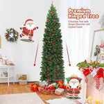 7.5ft Pre-lit Hinged Artificial Pencil Christmas Tree with Pine Cones Red Berries & LED Lights