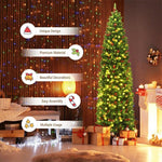 7.5ft Pre-lit Hinged Artificial Pencil Christmas Tree with Pine Cones Red Berries & LED Lights