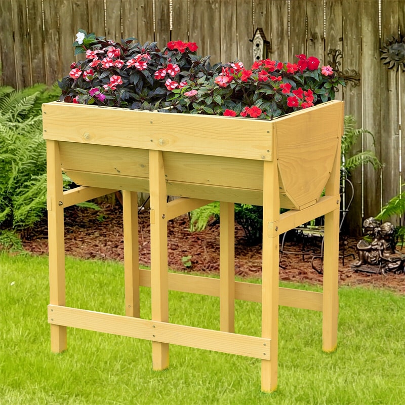 Raised Garden Bed Wooden Vegetable Flower Planter with Liner