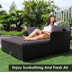 Outdoor Rattan Daybed Wicker Patio Double Chaise Lounge Sun Lounger with Seat Cushions & Pillows