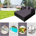 Outdoor Rattan Daybed Wicker Patio Double Chaise Lounge Sun Lounger with Seat Cushions & Pillows