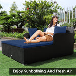 Outdoor Rattan Daybed Wicker Patio Double Chaise Lounge Sun Lounger with Seat Cushions & Pillows