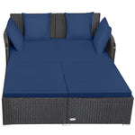 Outdoor Rattan Daybed Wicker Patio Double Chaise Lounge Sun Lounger with Seat Cushions & Pillows