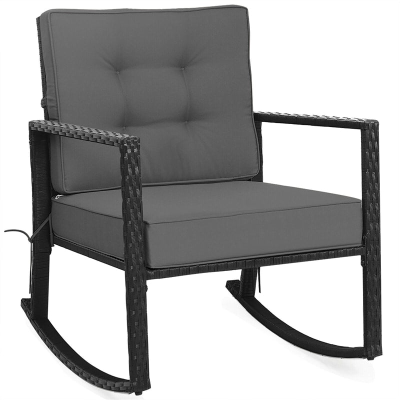 Patio Rattan Rocking Chair Heavy Duty Metal Frame Wicker Outdoor Rocker Chair with Cushions for Garden Porch Backyard Poolside