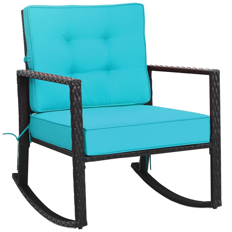 Patio Rattan Rocking Chair Heavy Duty Metal Frame Wicker Outdoor Rocker Chair with Cushions for Garden Porch Backyard Poolside