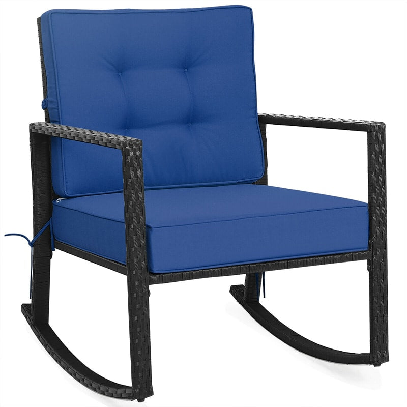 Patio Rattan Rocking Chair Heavy Duty Metal Frame Wicker Outdoor Rocker Chair with Cushions for Garden Porch Backyard Poolside