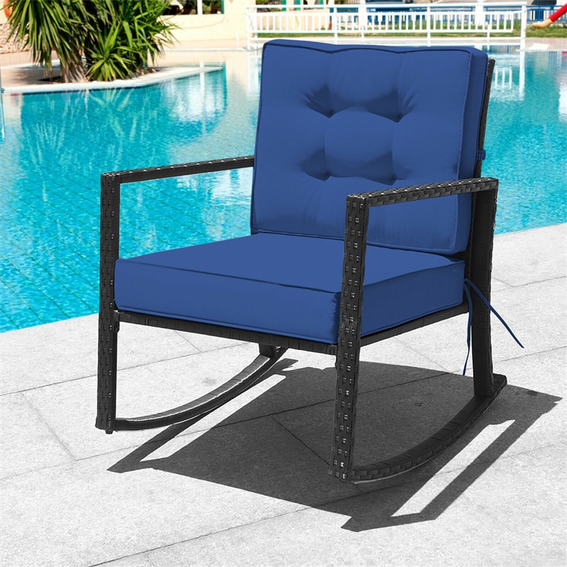 Patio Rattan Rocking Chair Heavy Duty Metal Frame Wicker Outdoor Rocker Chair with Cushions for Garden Porch Backyard Poolside