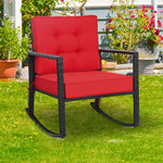 Patio Rattan Rocking Chair Heavy Duty Metal Frame Wicker Outdoor Rocker Chair with Cushions for Garden Porch Backyard Poolside