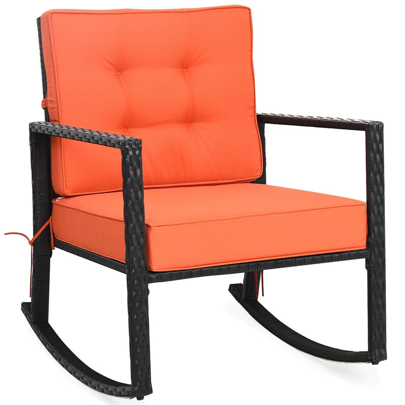 Patio Rattan Rocking Chair Heavy Duty Metal Frame Wicker Outdoor Rocker Chair with Cushions for Garden Porch Backyard Poolside