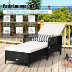 Outdoor Wicker Chaise Lounge Chair Patio Rattan Reclining Chaise with 6-Gear Adjustable Backrest, Padded Cushions & Lumbar Pillow