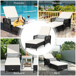 Outdoor Wicker Chaise Lounge Chair Patio Rattan Reclining Chaise with 6-Gear Adjustable Backrest, Padded Cushions & Lumbar Pillow