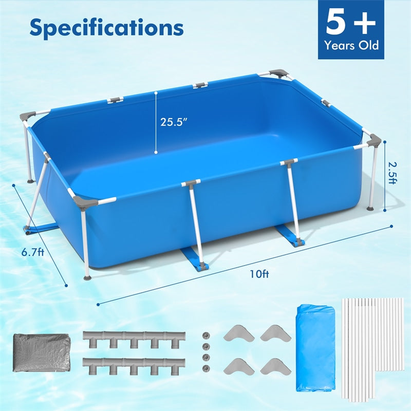 Above Ground Swimming Pool Rectangular Steel Frame Outdoor Pool with Pool Cover