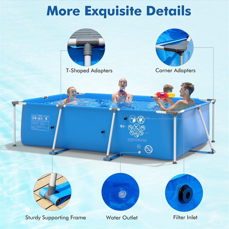 Above Ground Swimming Pool Rectangular Steel Frame Outdoor Pool with Pool Cover